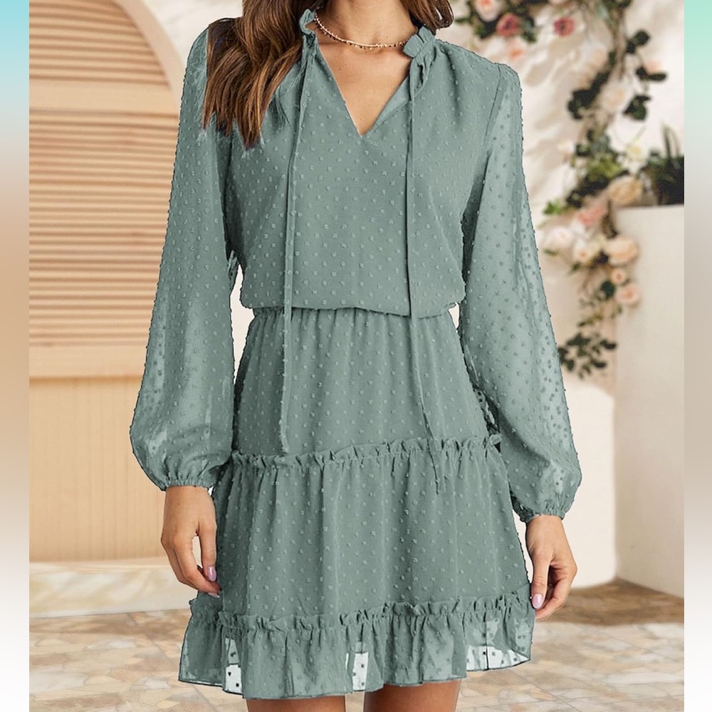 BTFBM Elegant Green Long Sleeve Dress